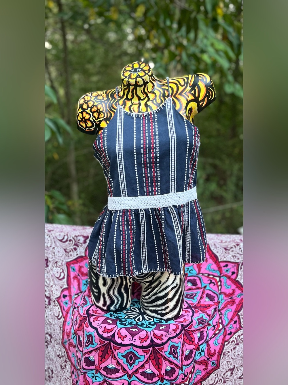 Patrons of Peace Navy Striped Peplum Camisole with White Waist